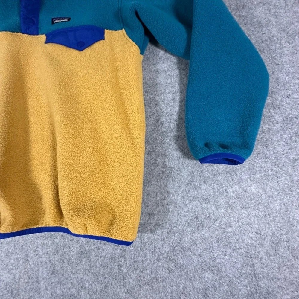 Patagonia Synchilla Snap-T Fleece Size Large Blue Teal Yellow Kids Pullover B4